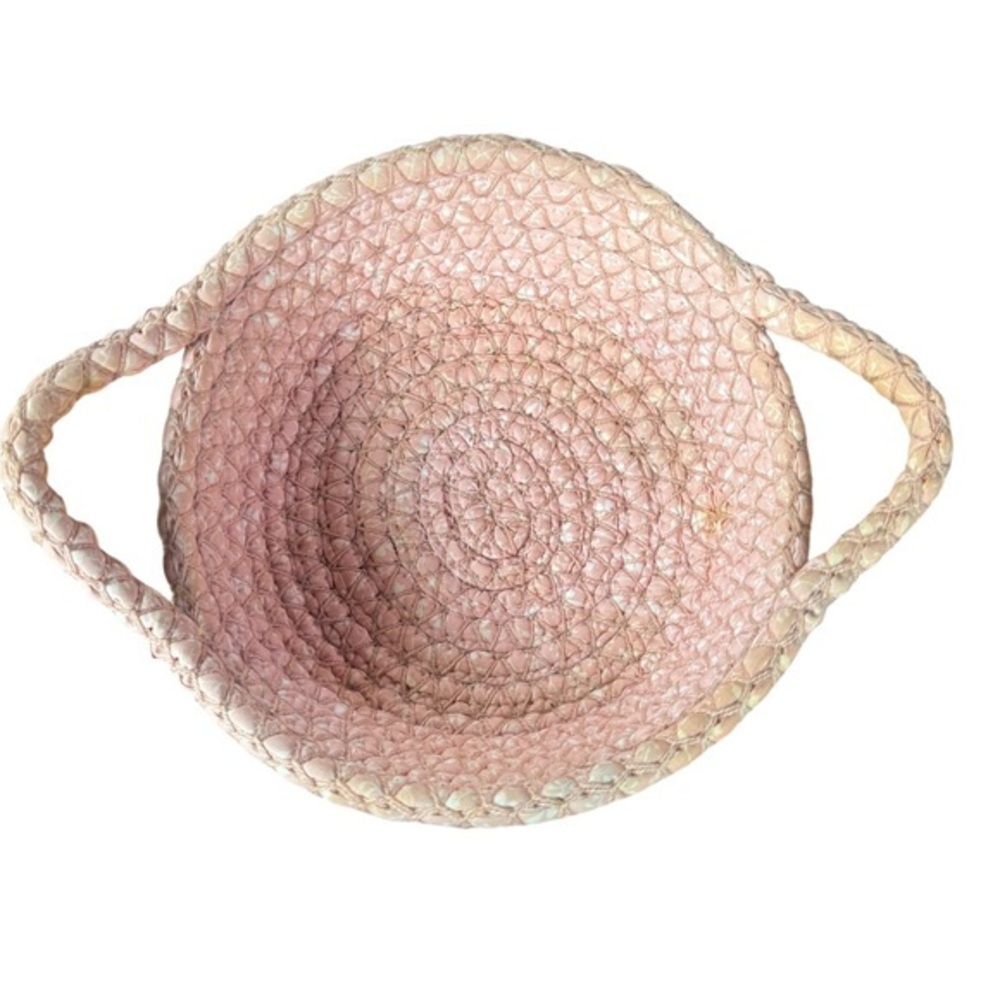 Handmade‎ Crochet Rag Basket White Pink Cottagecore Country Gift Storage Handles